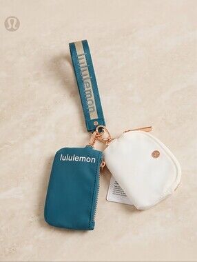 lululemon athletica Teal and White Key & Card Pouch Set with Wristlet
